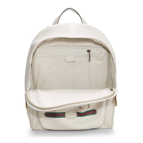 Gucci Cream White Leather Gucci Print Backpack - Picture 2 of 4